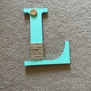 Teal Blue L with Twine And Button